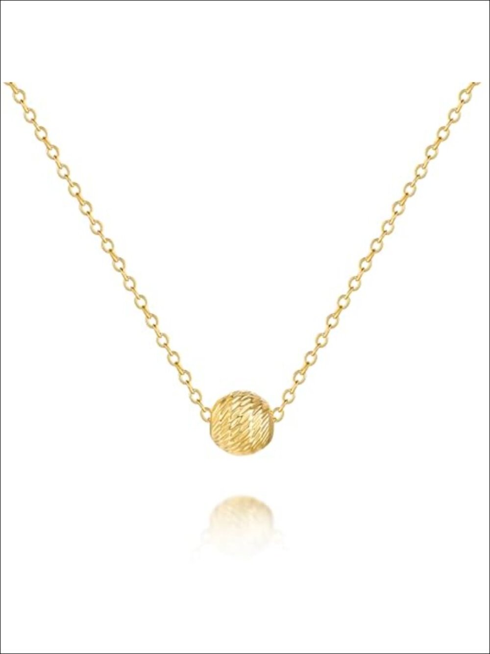 14K Gold Plated Textured Ball Pendant Necklace Dainty Chain for Women